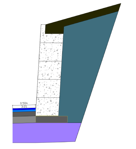 Resultat i Civil 3D, forstøtningsmur